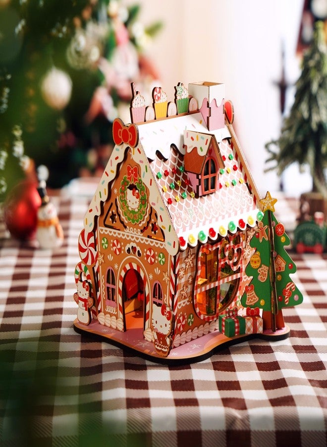 Hands Craft Hello Kitty Gingerbread House Kit - Wooden Holiday 3D Puzzle. DIY Christmas Craft Set, Winter Home Decor Holiday Display, Christmas Decoration and 3D Model for Ages 14 and Up - Image 3